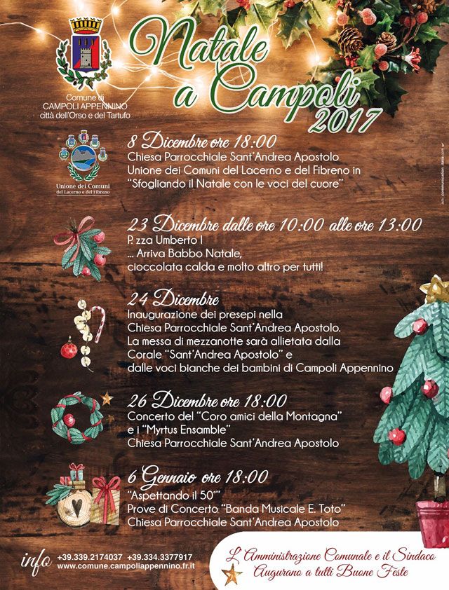 Eventi dall'8 dicembre 2017 al 6 gennaio 2018 - Date eventi: 8, 23, 24, 26 dicembre e 6 gennaio 2018